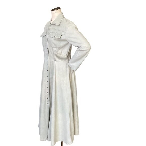 VTG Karen Alexander Cotton Button Down Shirt Dress Sz 10 Light Green Midi #76S - Picture 5 of 8